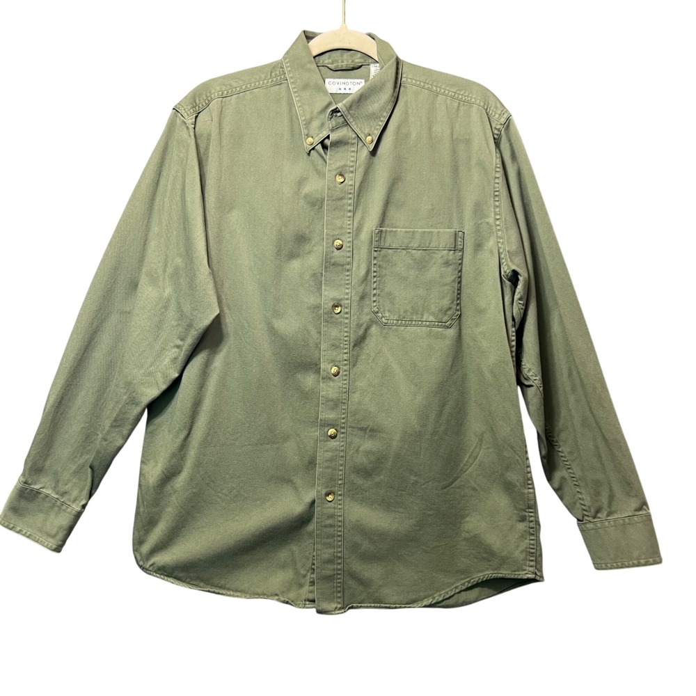 COVINGTON Mens Long Sleeve Button Front Shirt‎ Size M Green Cotton Casual